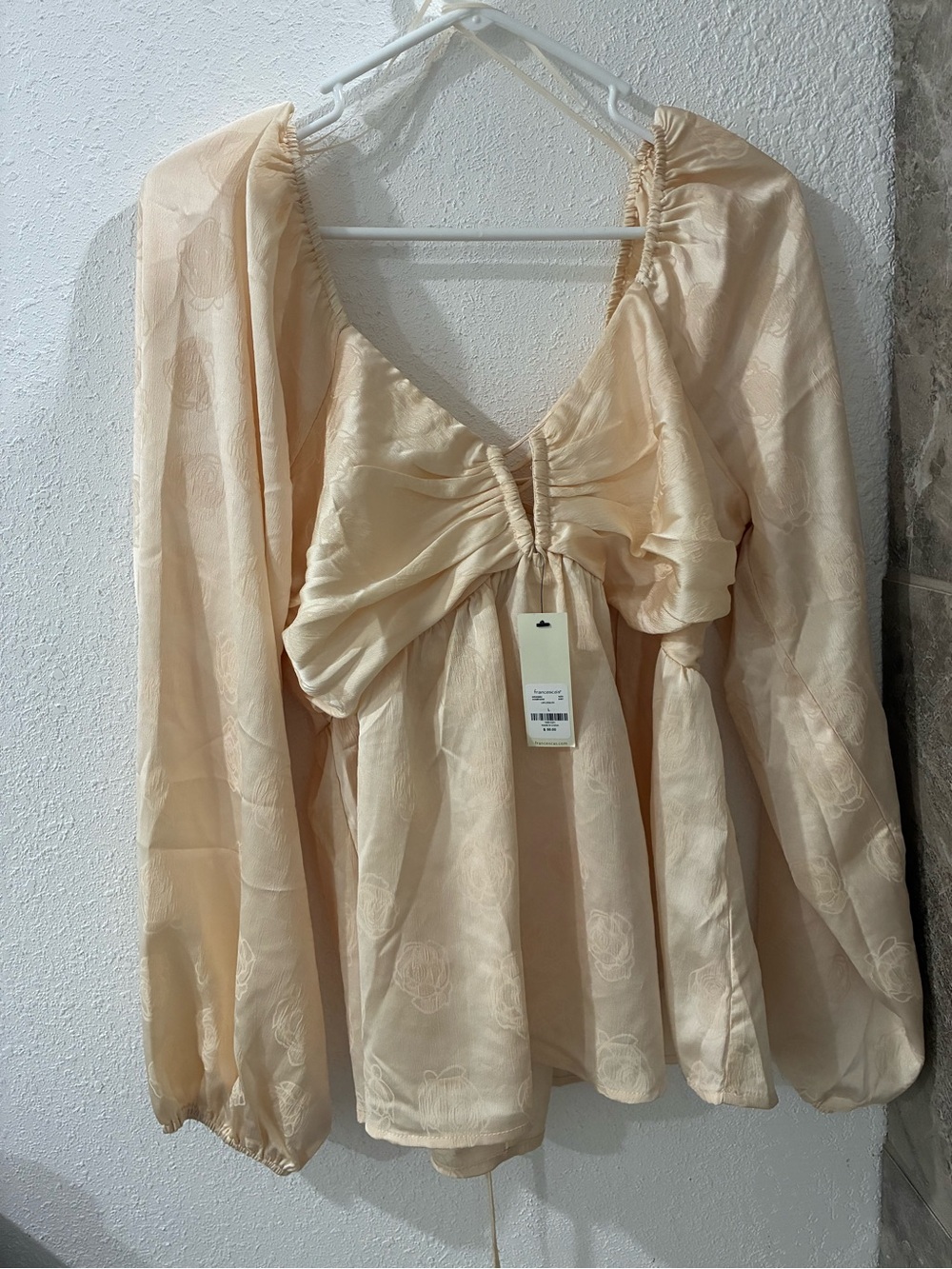 Francesca's Collections Pale Peach Bow-Front Long Sleeve Blouse